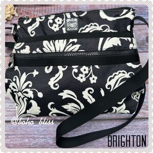 BRIGHTON | Nylon Crossbody Bag Black and White Paisley Print EUC